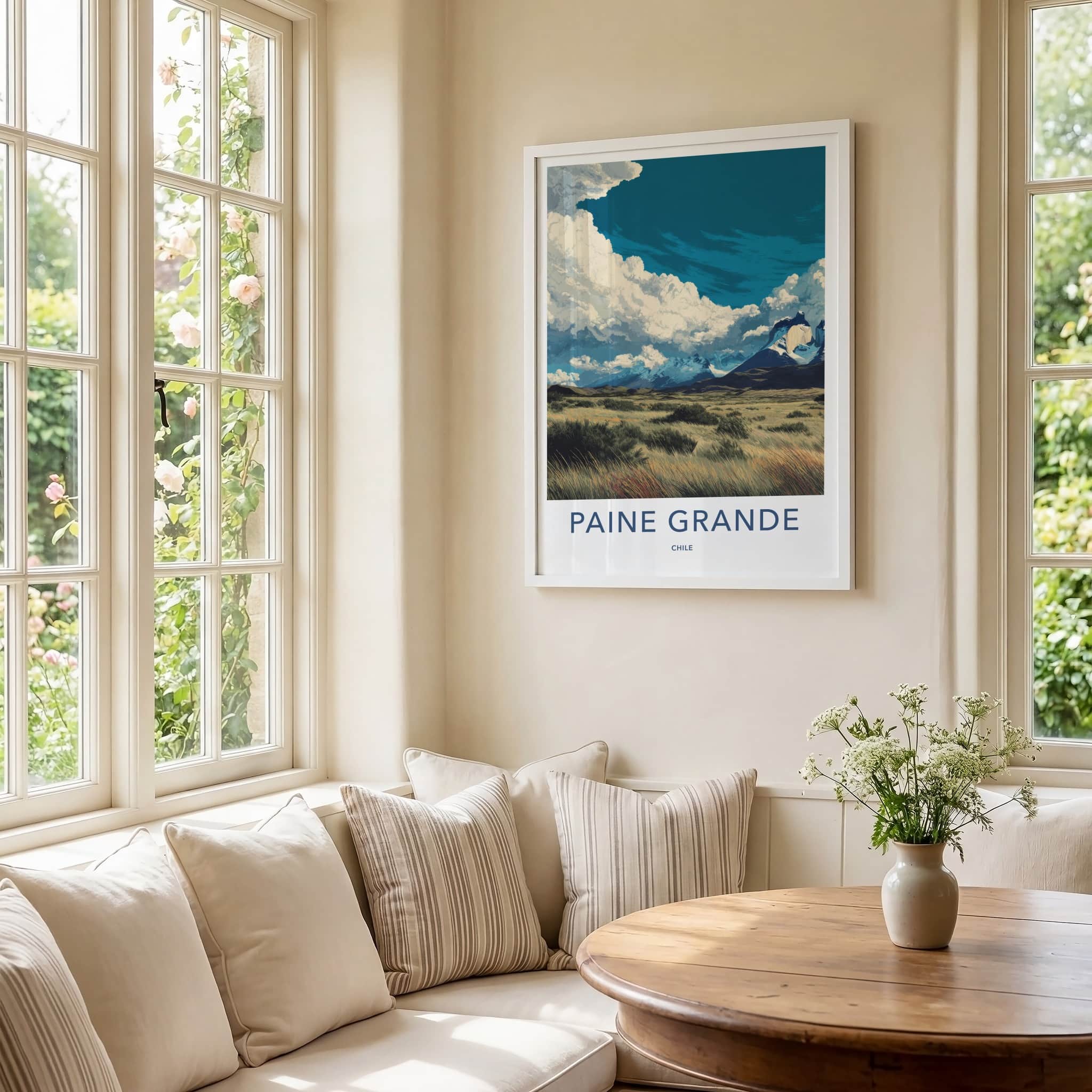 Paine Grande Poster - Chile Travel Art - Snowy Peaks Grass Home Decor