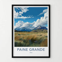 PAINE GRANDE Poster - Chile Travel Art - Vibrant Mountain Landscape Home Decor