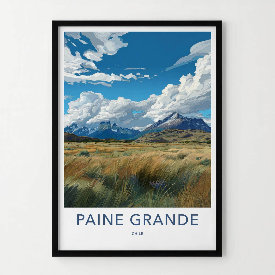 PAINE GRANDE Poster - Chile Travel Art - Vibrant Mountain Landscape Home Decor