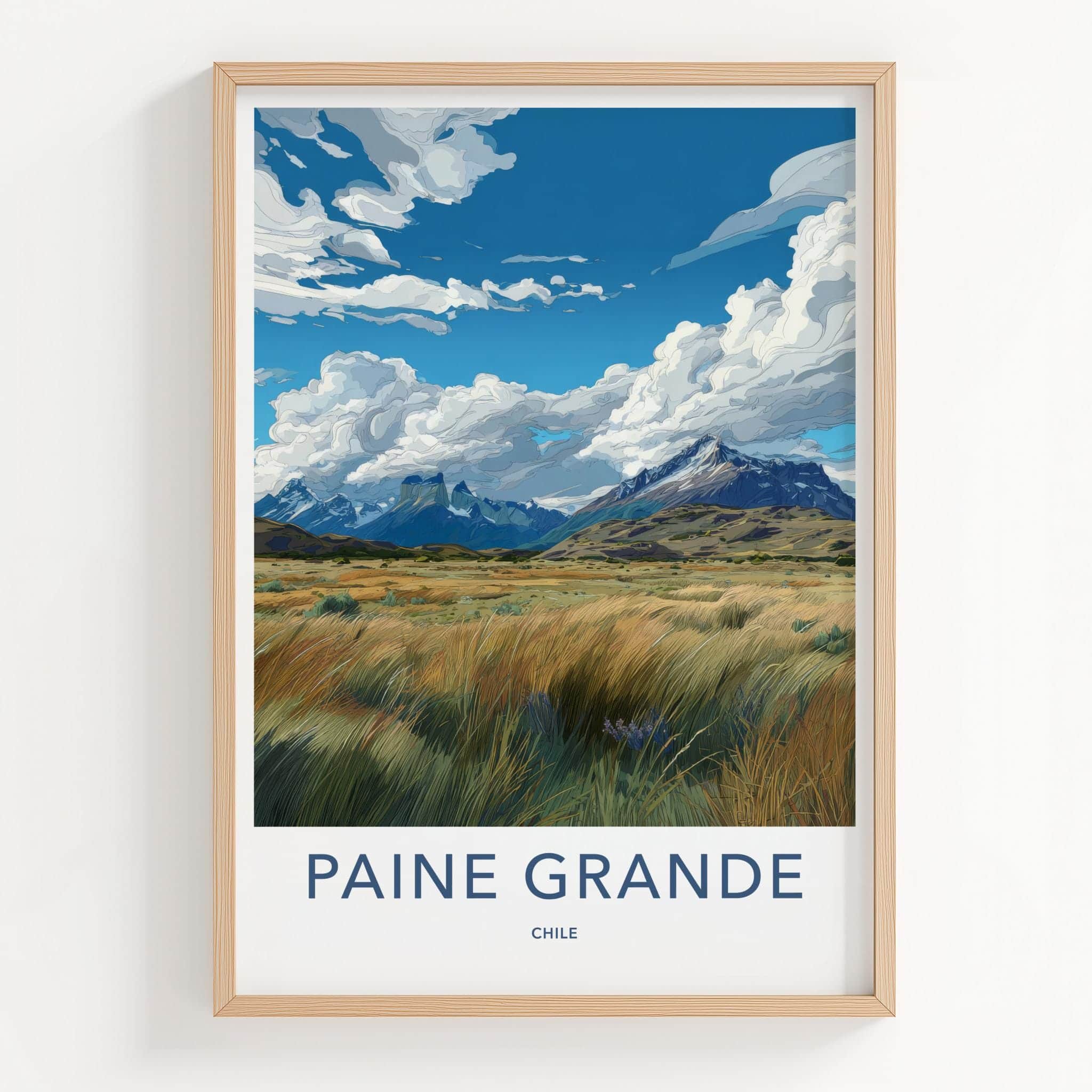 PAINE GRANDE Poster - Chile Travel Art - Vibrant Mountain Landscape Home Decor