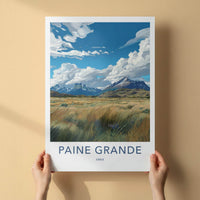 PAINE GRANDE Poster - Chile Travel Art - Vibrant Mountain Landscape Home Decor