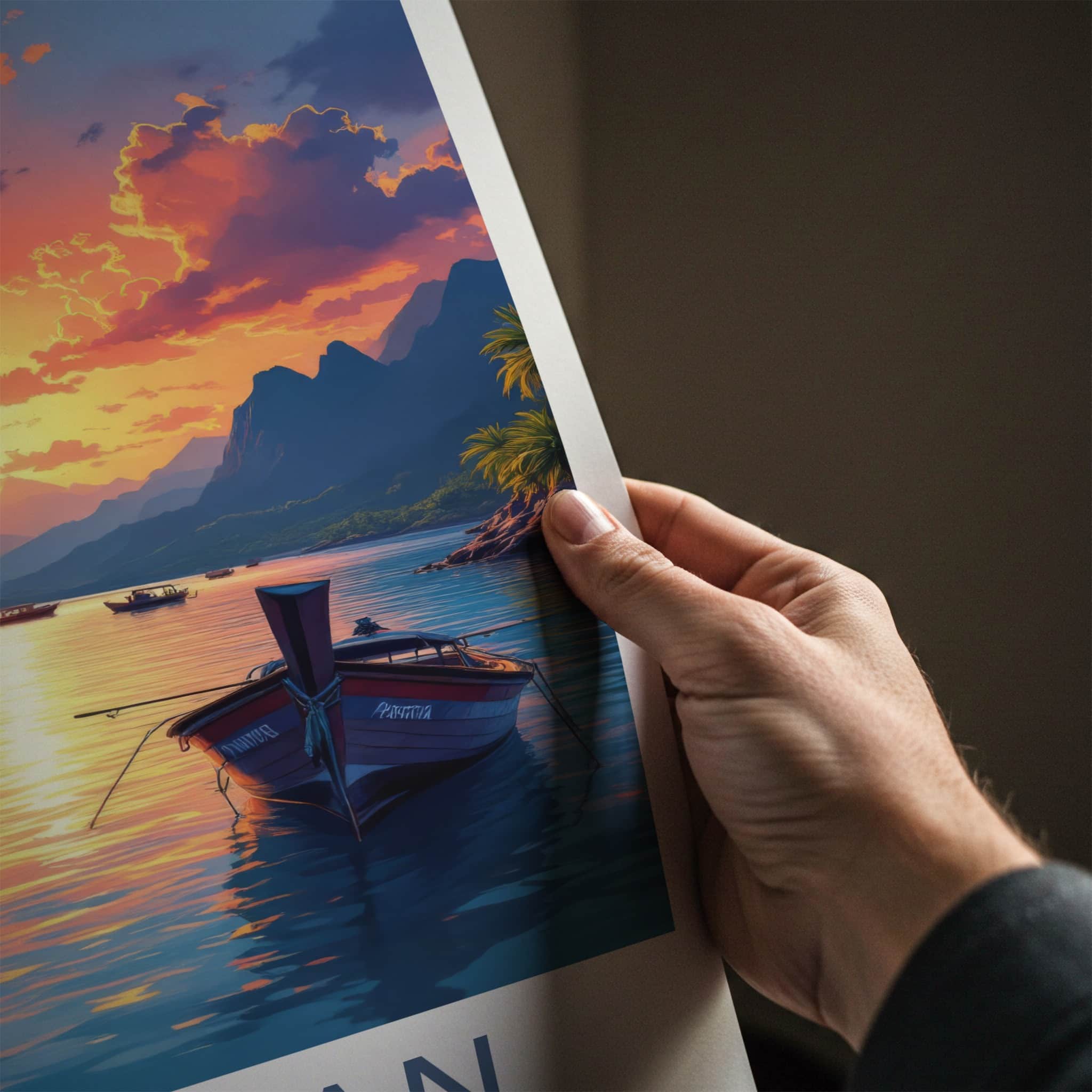 Palawan Poster - Philippines Travel Art - Boats Sunset Mountains Home Decor