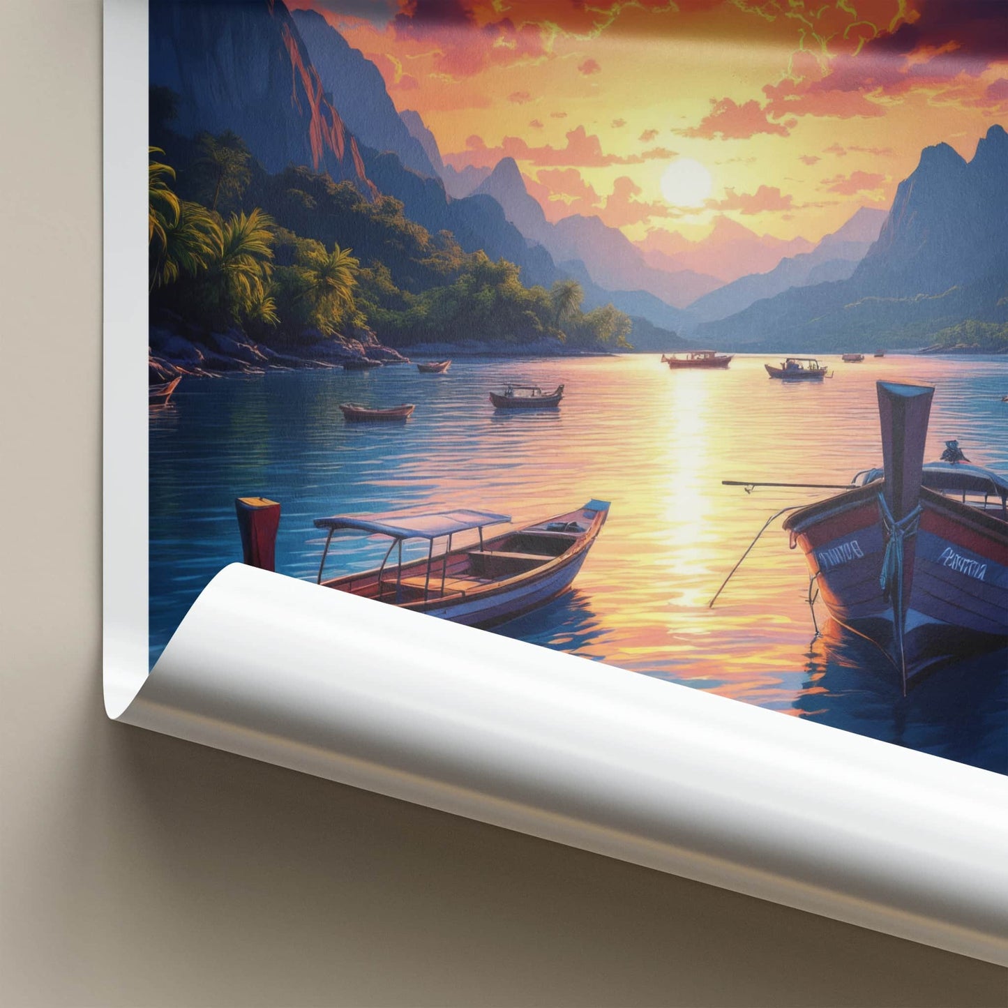 Palawan Poster - Philippines Travel Art - Boats Sunset Mountains Home Decor