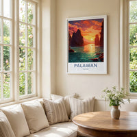 Palawan Poster - Philippines Travel Art - Island bay sunset Home Decor