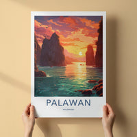 Palawan Poster - Philippines Travel Art - Island bay sunset Home Decor