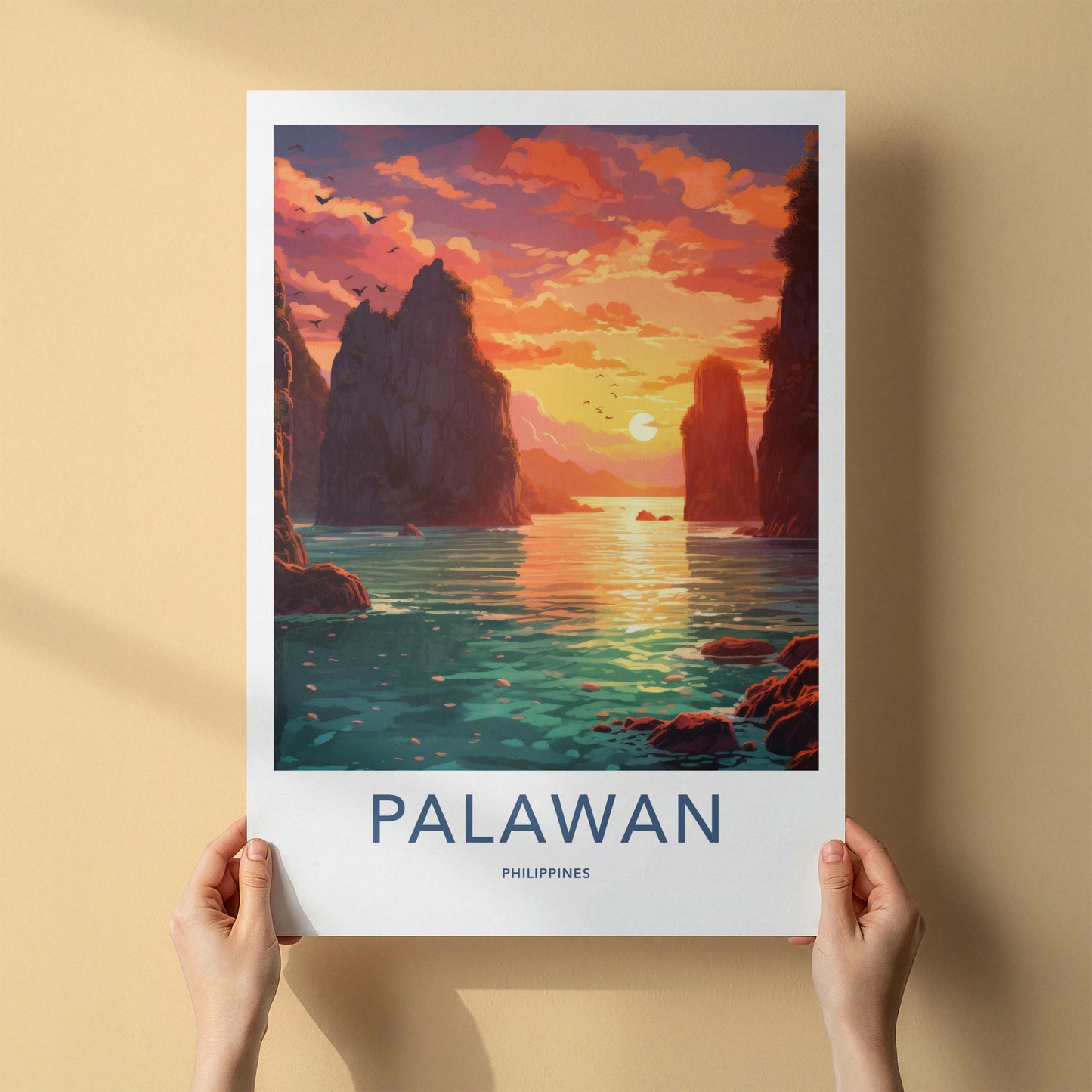 Palawan Poster - Philippines Travel Art - Island bay sunset Home Decor