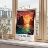 Palawan Poster - Philippines Travel Art - Island bay sunset Home Decor