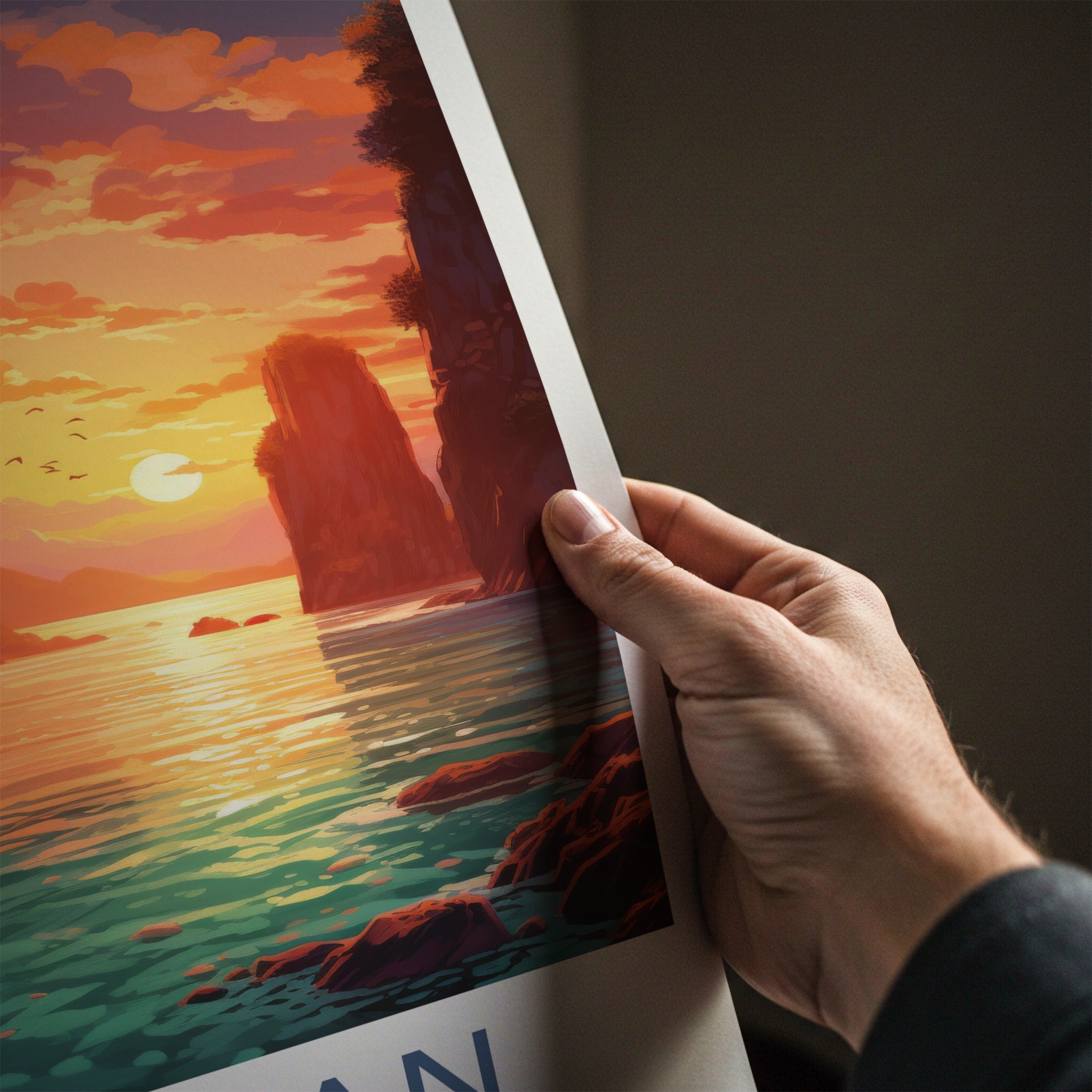 Palawan Poster - Philippines Travel Art - Island bay sunset Home Decor