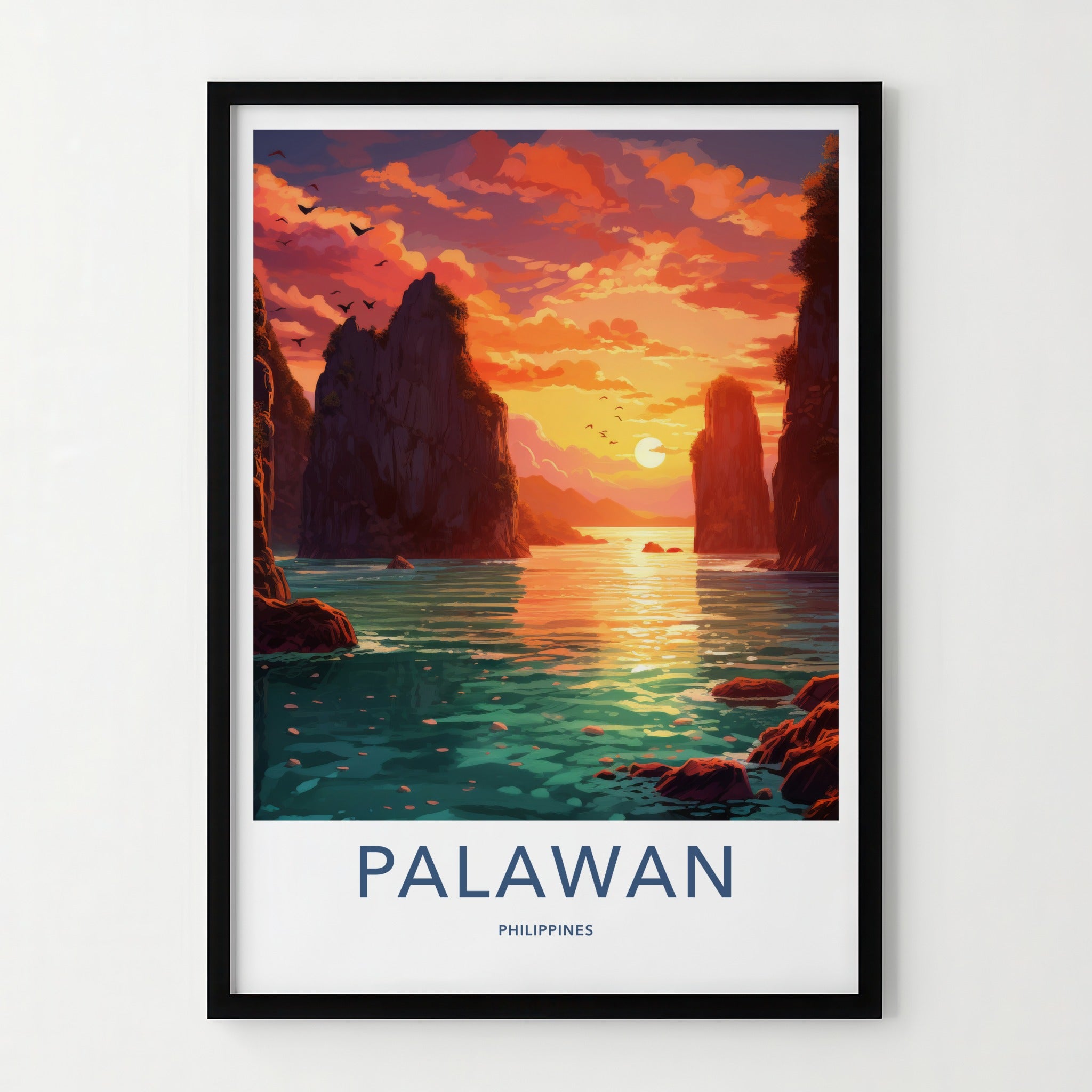 Palawan Poster - Philippines Travel Art - Island bay sunset Home Decor