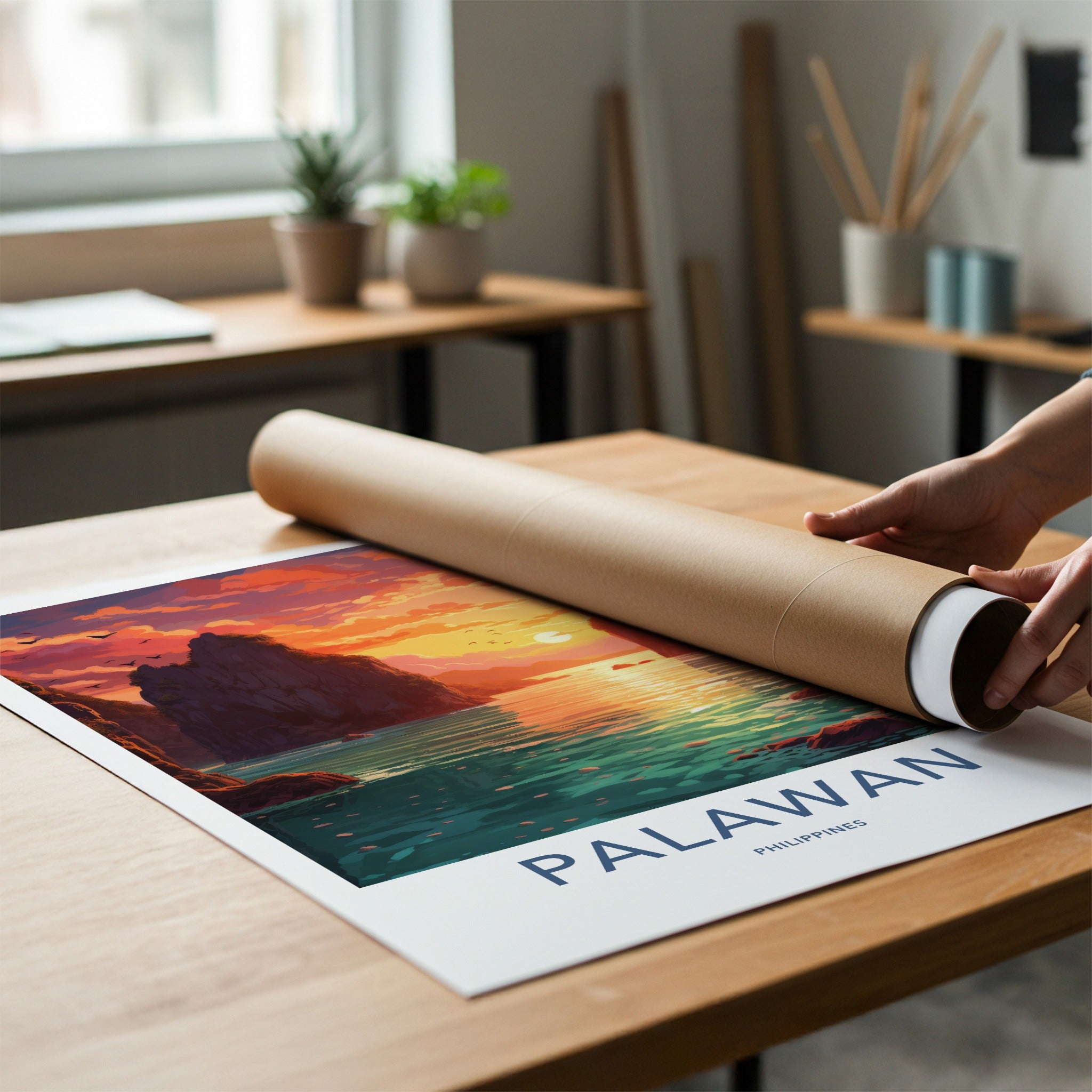 Palawan Poster - Philippines Travel Art - Island bay sunset Home Decor