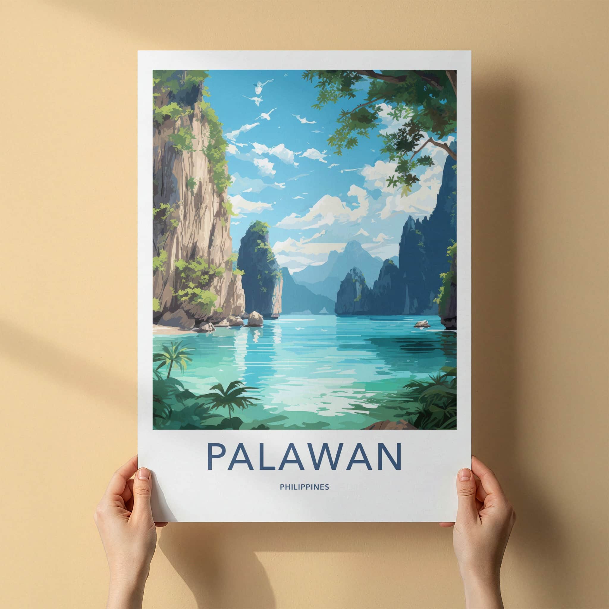 Palawan Poster - Philippines Travel Art - Rocky Ocean Cliffs Home Decor
