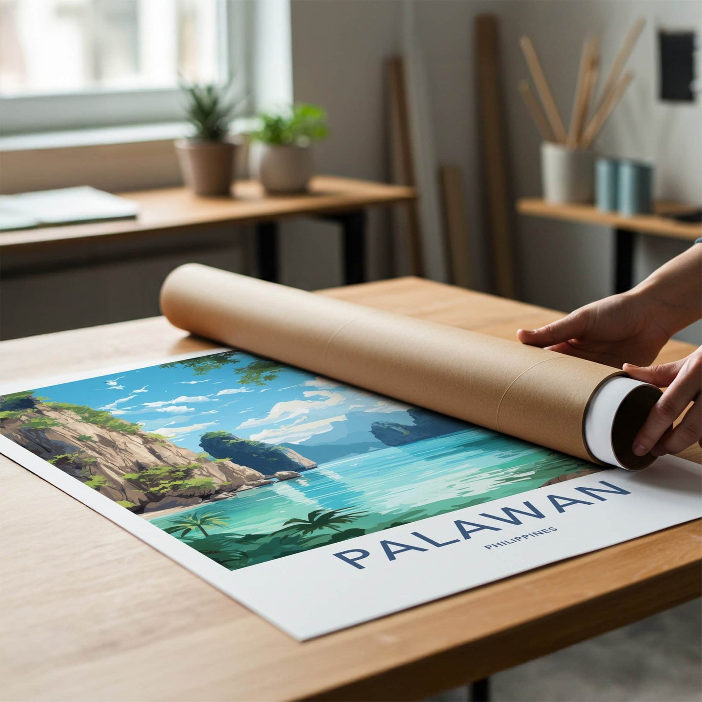 Palawan Poster - Philippines Travel Art - Rocky Ocean Cliffs Home Decor