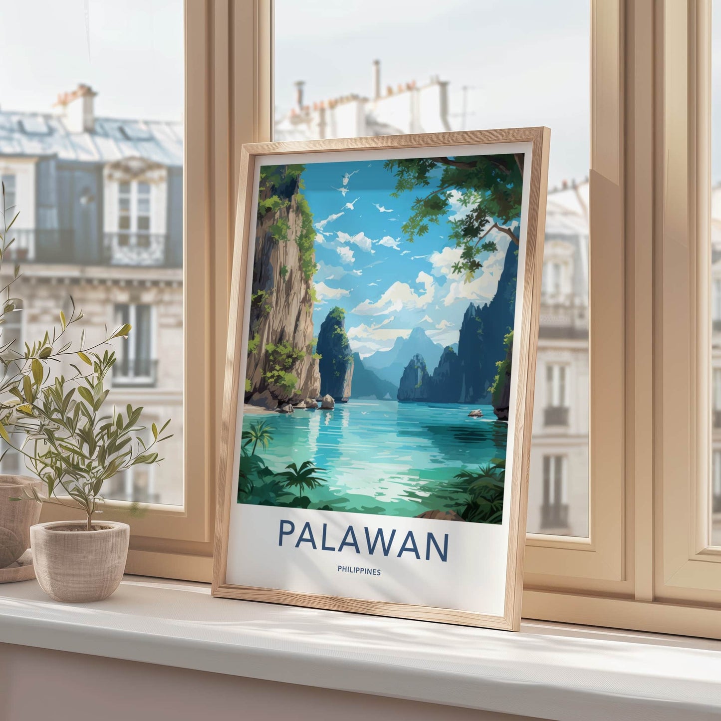 Palawan Poster - Philippines Travel Art - Rocky Ocean Cliffs Home Decor