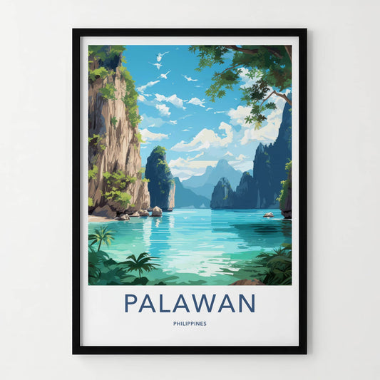 Palawan Poster - Philippines Travel Art - Rocky Ocean Cliffs Home Decor