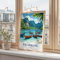 Palawan Poster - Philippines Travel Art - Tropical Bay Boats Home Decor