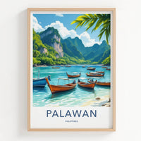Palawan Poster - Philippines Travel Art - Tropical Bay Boats Home Decor