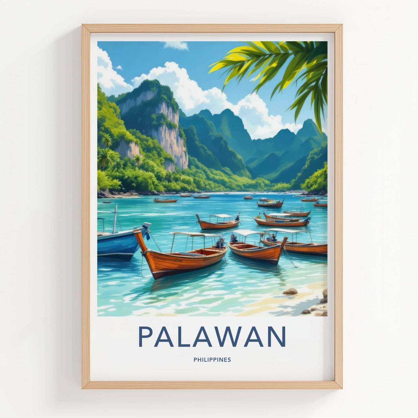 Palawan Poster - Philippines Travel Art - Tropical Bay Boats Home Decor