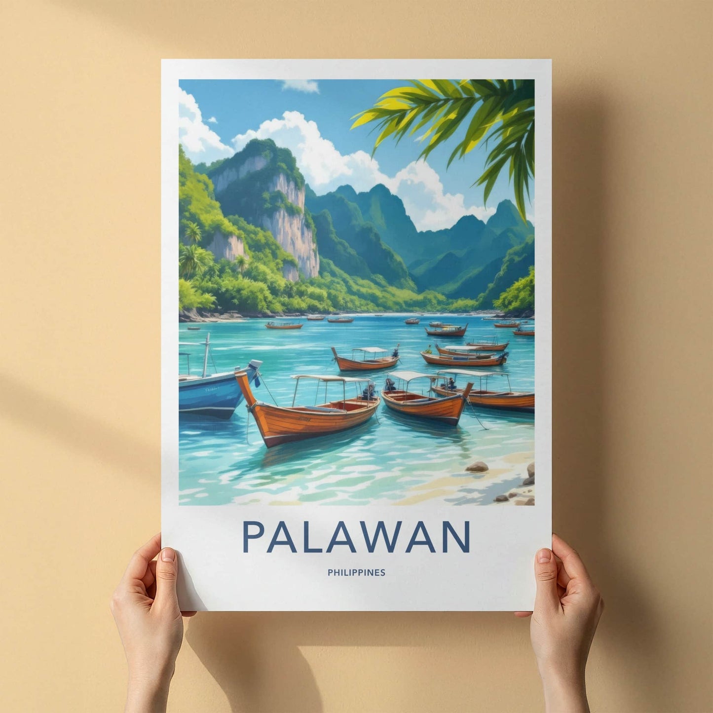 Palawan Poster - Philippines Travel Art - Tropical Bay Boats Home Decor
