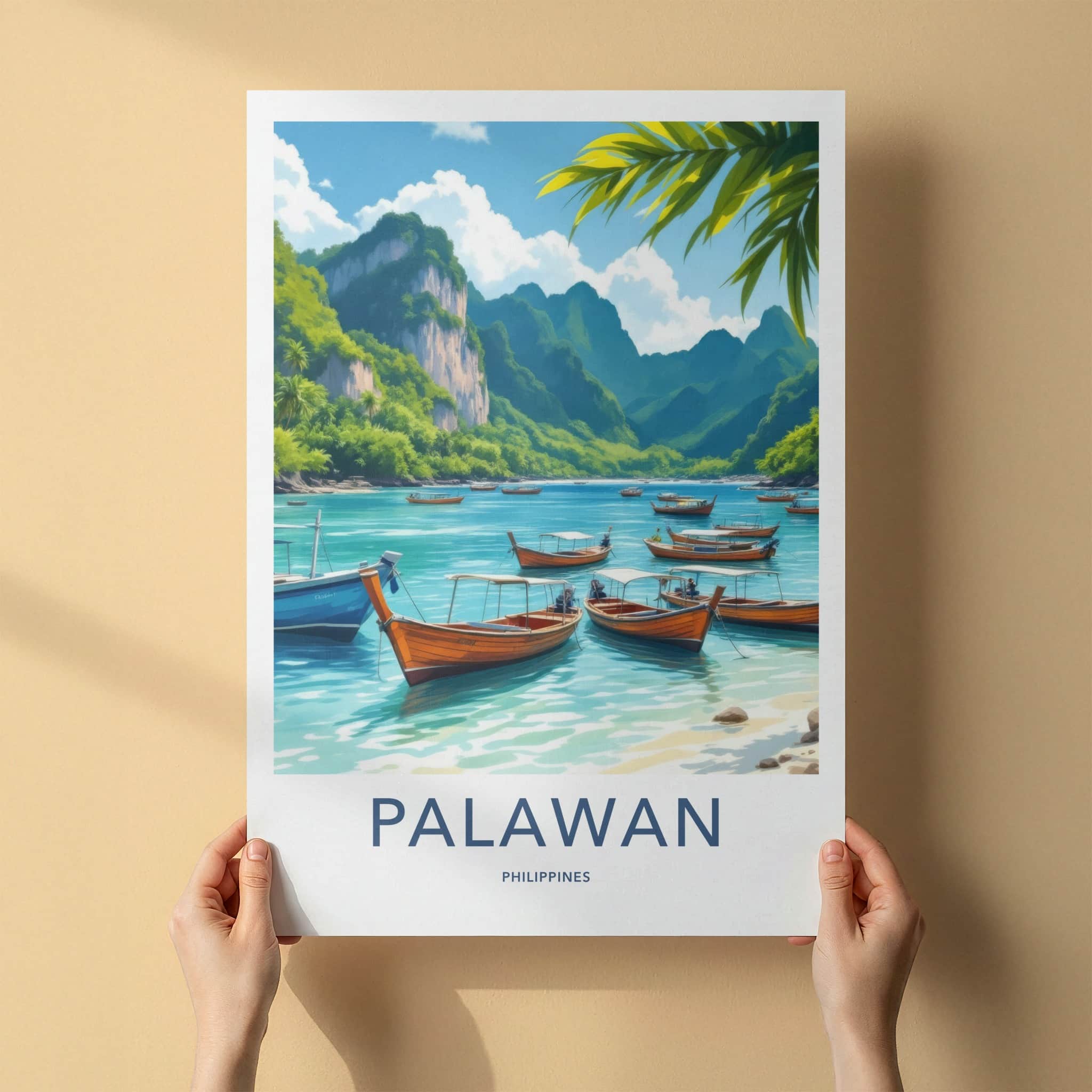 Palawan Poster - Philippines Travel Art - Tropical Bay Boats Home Decor