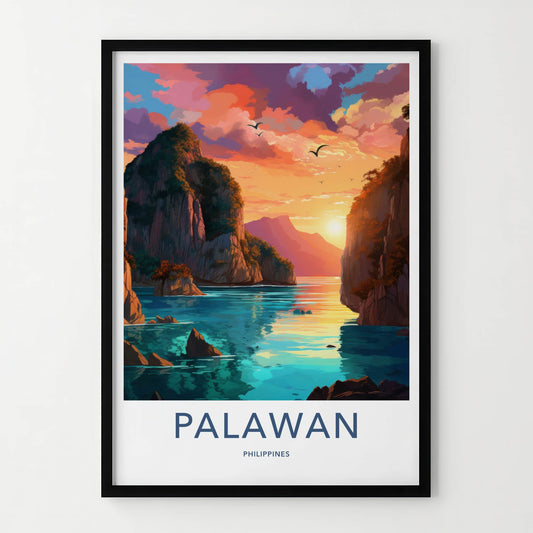 Palawan Poster - Philippines Travel Art - Tropical Bay Sunset Home Decor