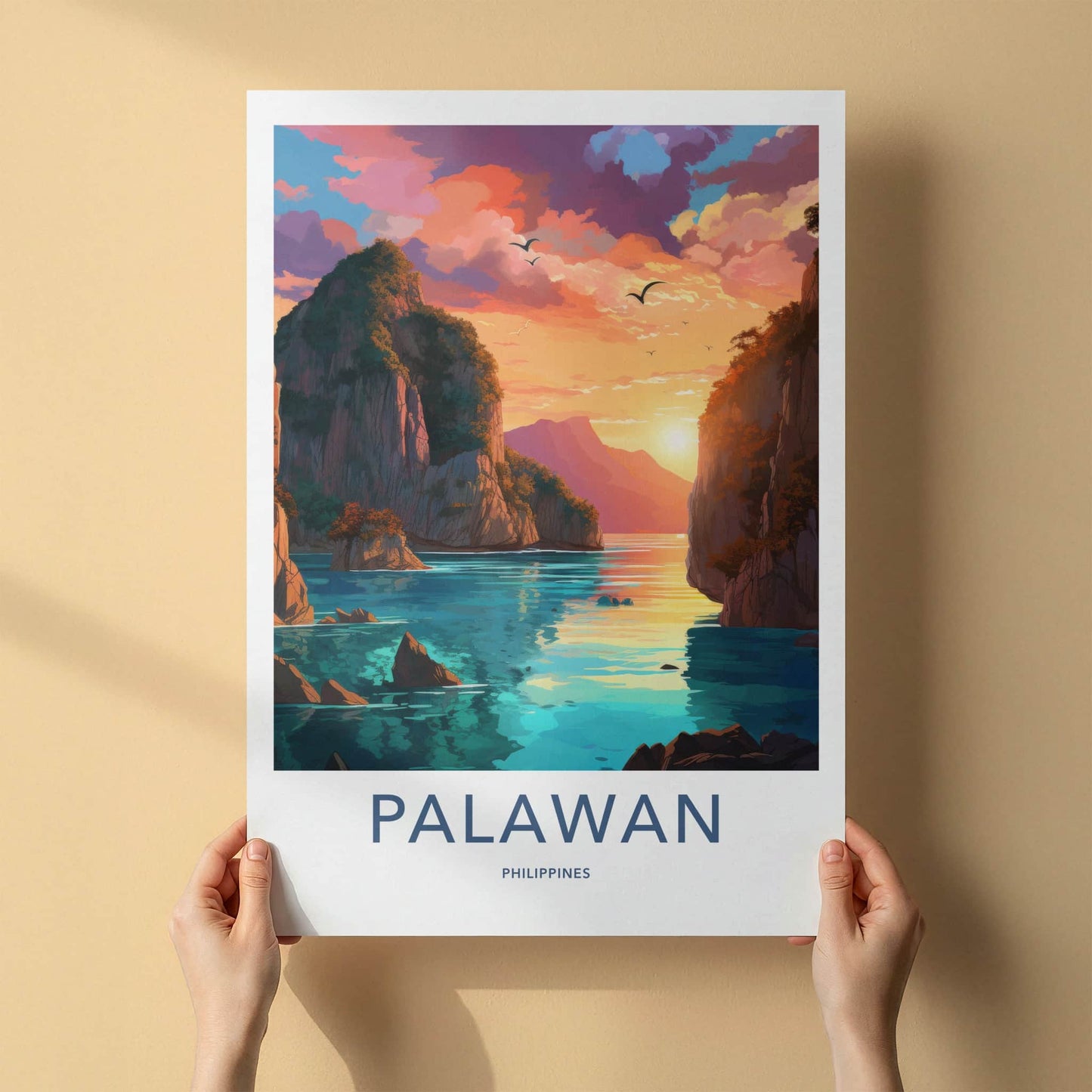 Palawan Poster - Philippines Travel Art - Tropical Bay Sunset Home Decor