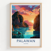 Palawan Poster - Philippines Travel Art - Tropical Bay Sunset Home Decor