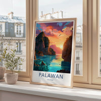 Palawan Poster - Philippines Travel Art - Tropical Bay Sunset Home Decor