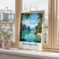 Palawan Poster - Philippines Travel Art - Tropical Lagoon Boats Home Decor