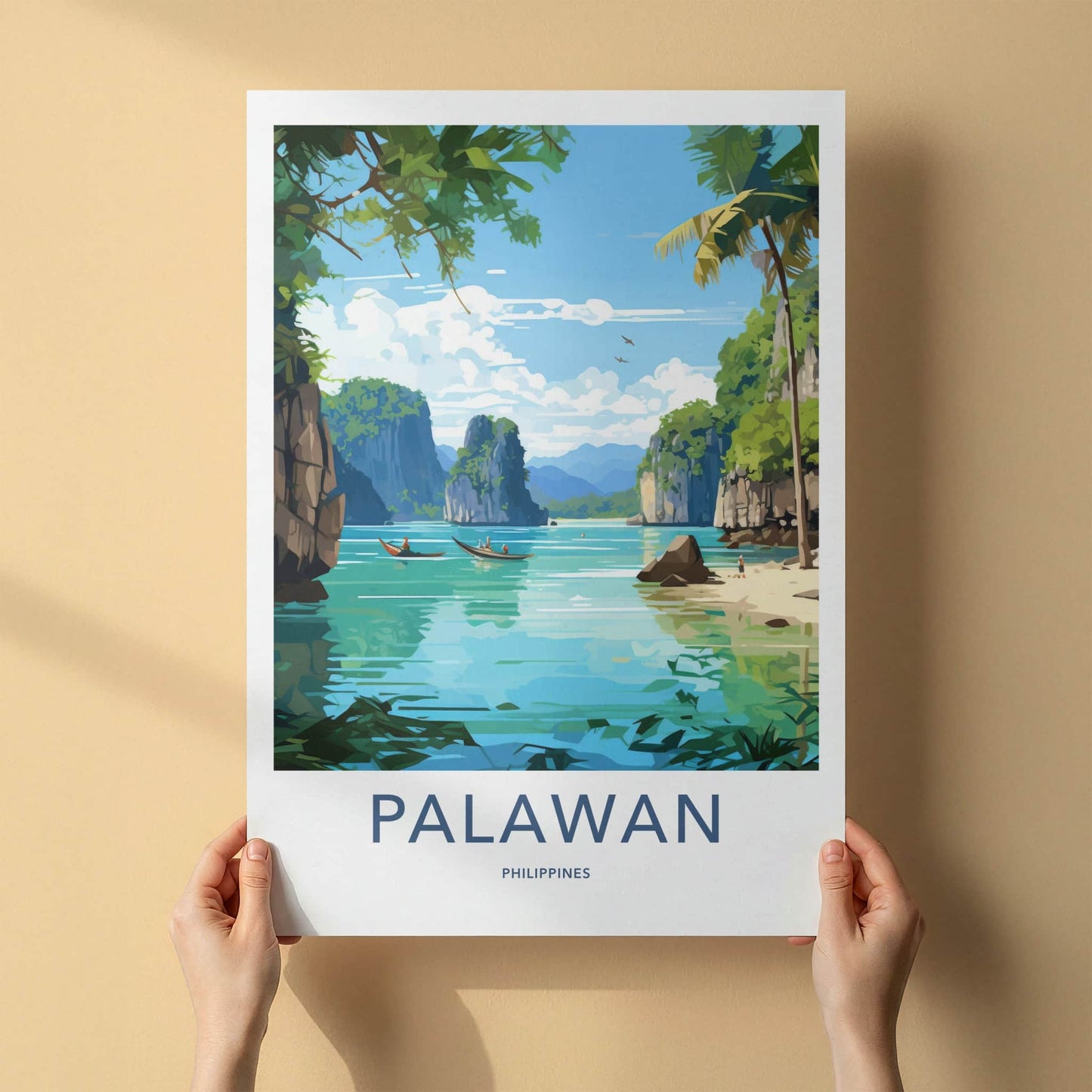 Palawan Poster - Philippines Travel Art - Tropical Lagoon Boats Home Decor