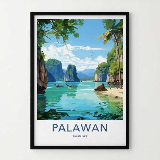Palawan Poster - Philippines Travel Art - Tropical Lagoon Boats Home Decor