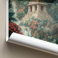 Palenque Poster - Mexico Travel Art - Ancient Temple Waterfall Home Decor
