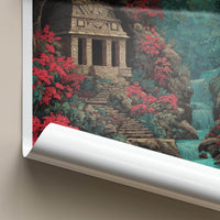 Palenque Poster - Mexico Travel Art - Jungle Temple Waterfall Home Decor