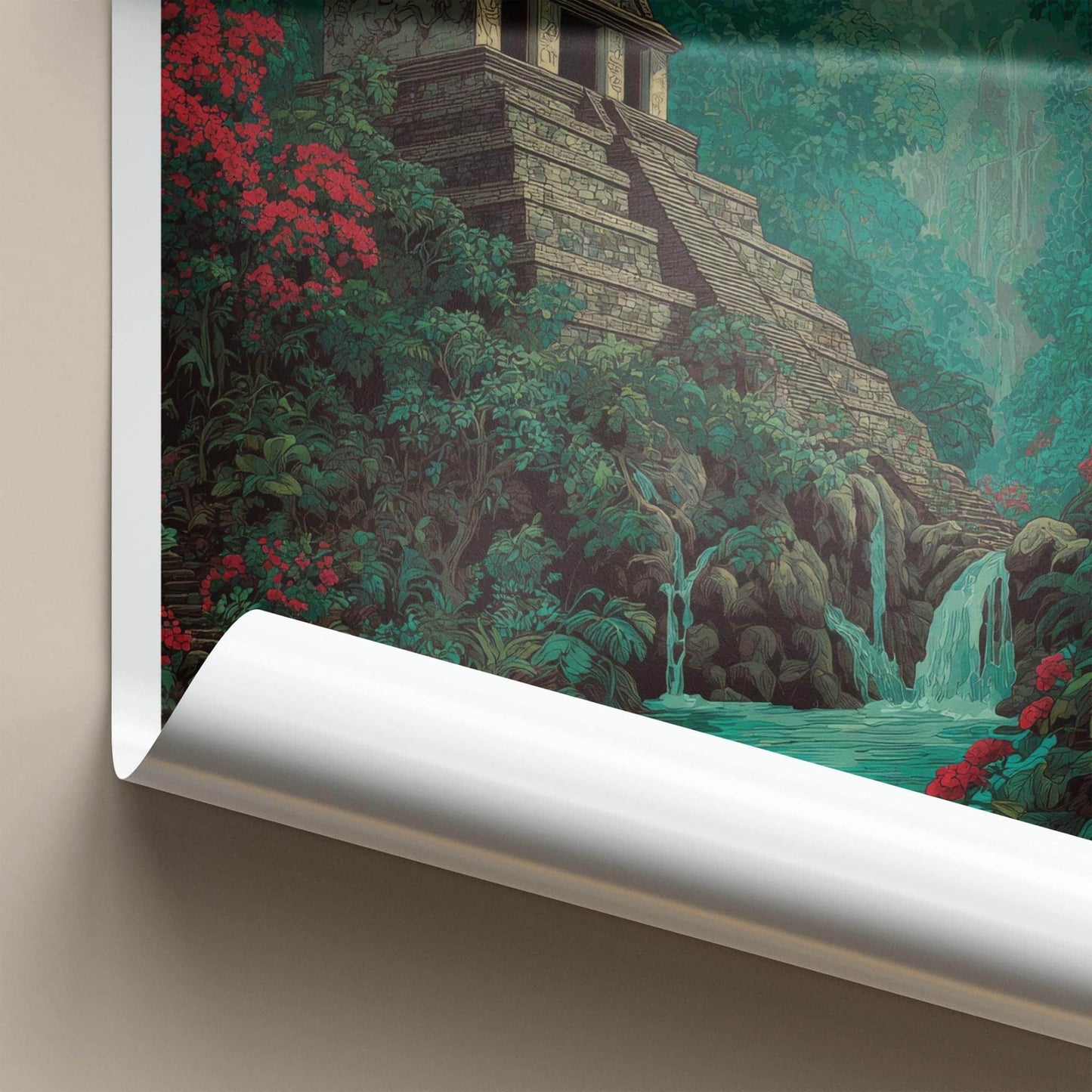 Palenque Poster - Mexico Travel Art - Stone Temple Cascade Home Decor