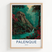 Palenque Poster - Mexico Travel Art - Stone Temple Cascade Home Decor