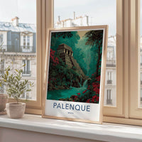 Palenque Poster - Mexico Travel Art - Stone Temple Cascade Home Decor