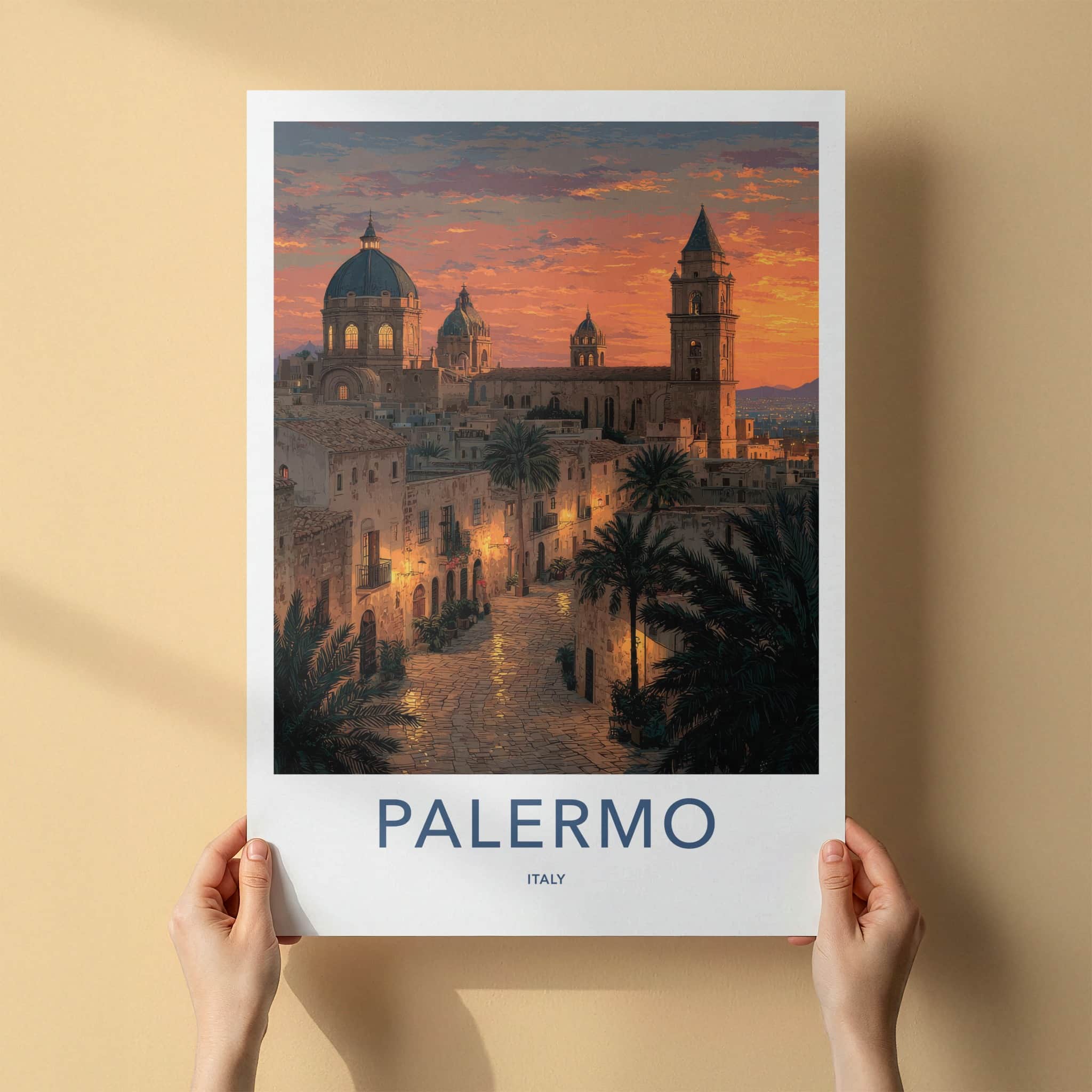 Palermo Poster - Italy Travel Art - Historic City Sunset Home Decor
