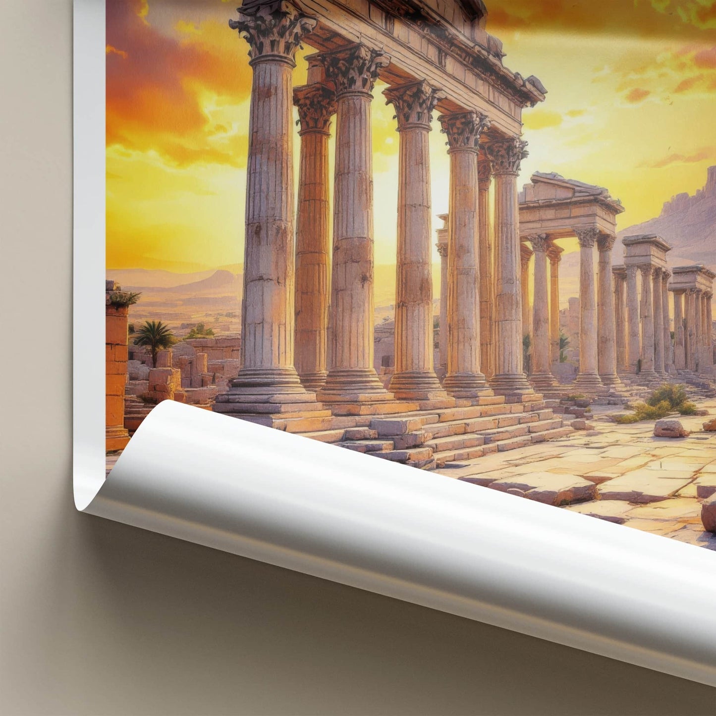 Palmyra Poster - Syria Travel Art - Sunset Ancient Columns Home Decor