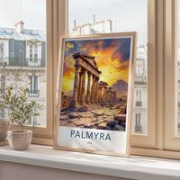 Palmyra Poster - Syria Travel Art - Sunset Ancient Columns Home Decor