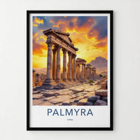 Palmyra Poster - Syria Travel Art - Sunset Ancient Columns Home Decor