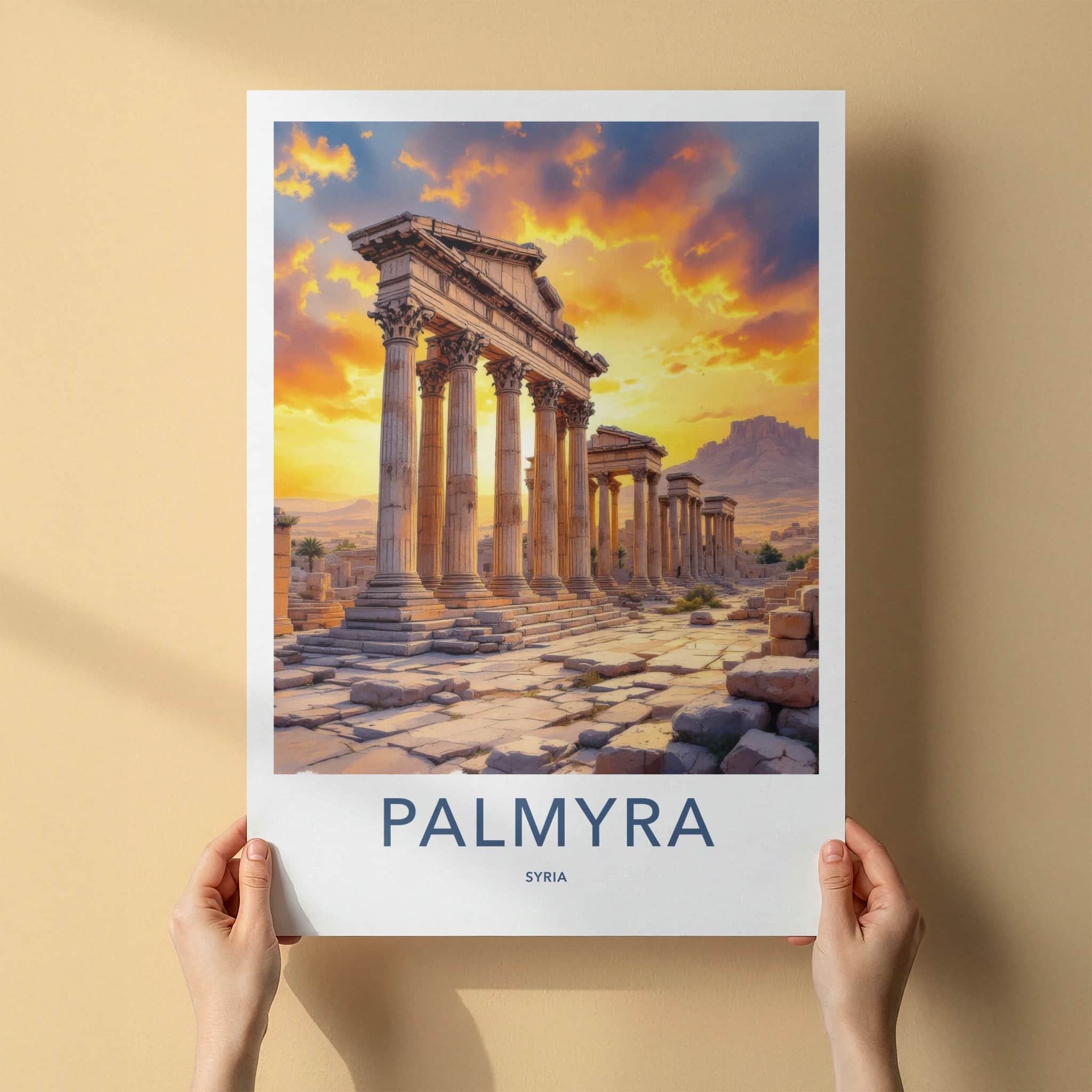 Palmyra Poster - Syria Travel Art - Sunset Ancient Columns Home Decor