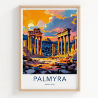 Palmyra Poster - Syria Travel Print - Sunlit Ruins Dusk Gallery Art
