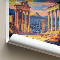 Palmyra Poster - Syria Travel Print - Sunlit Ruins Dusk Gallery Art