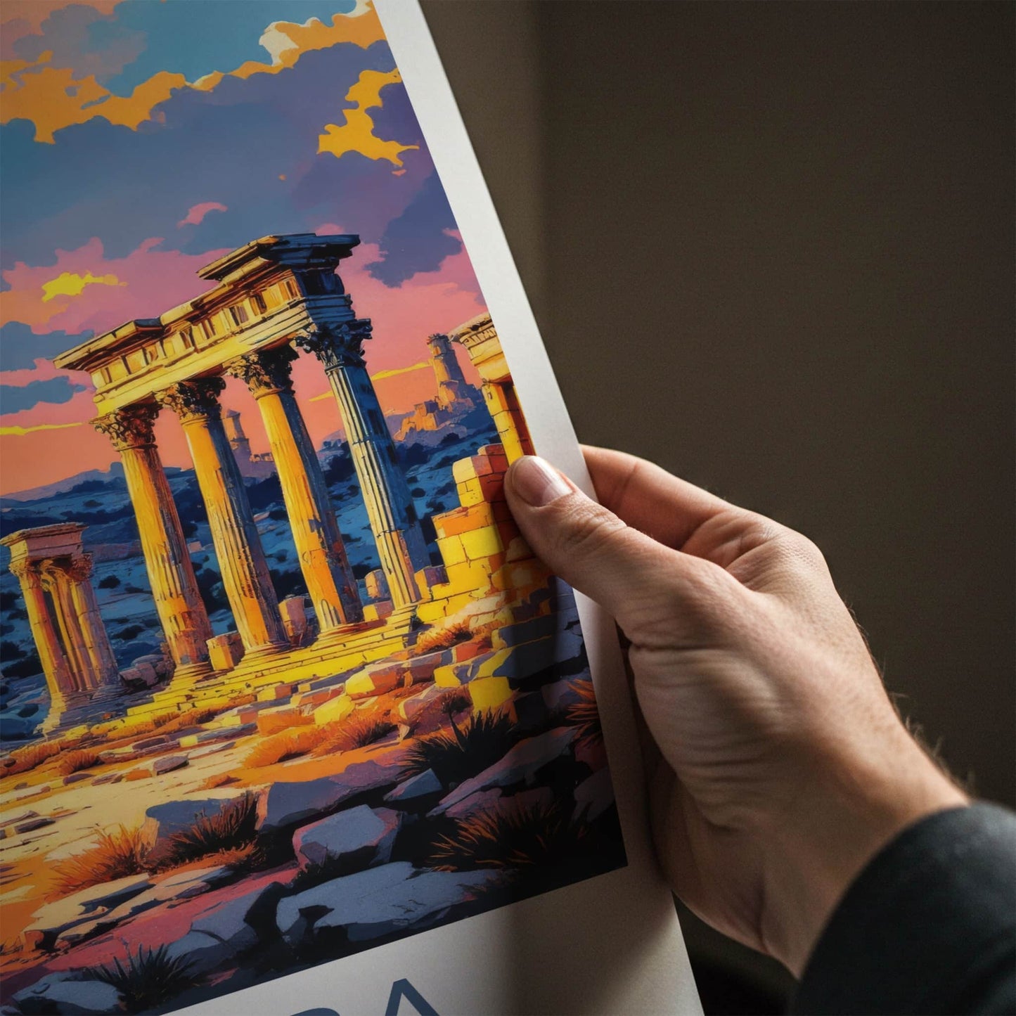Palmyra Poster - Syria Travel Print - Sunlit Ruins Dusk Gallery Art