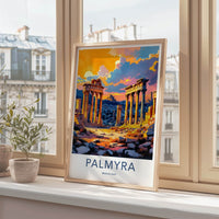 Palmyra Poster - Syria Travel Print - Sunlit Ruins Dusk Gallery Art