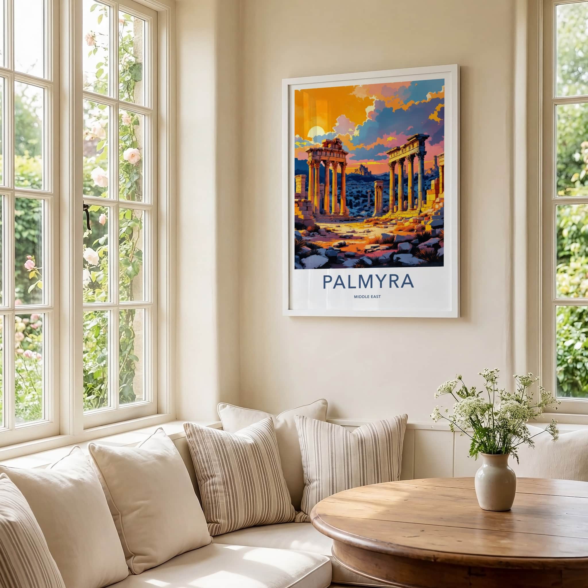 Palmyra Poster - Syria Travel Print - Sunlit Ruins Dusk Gallery Art