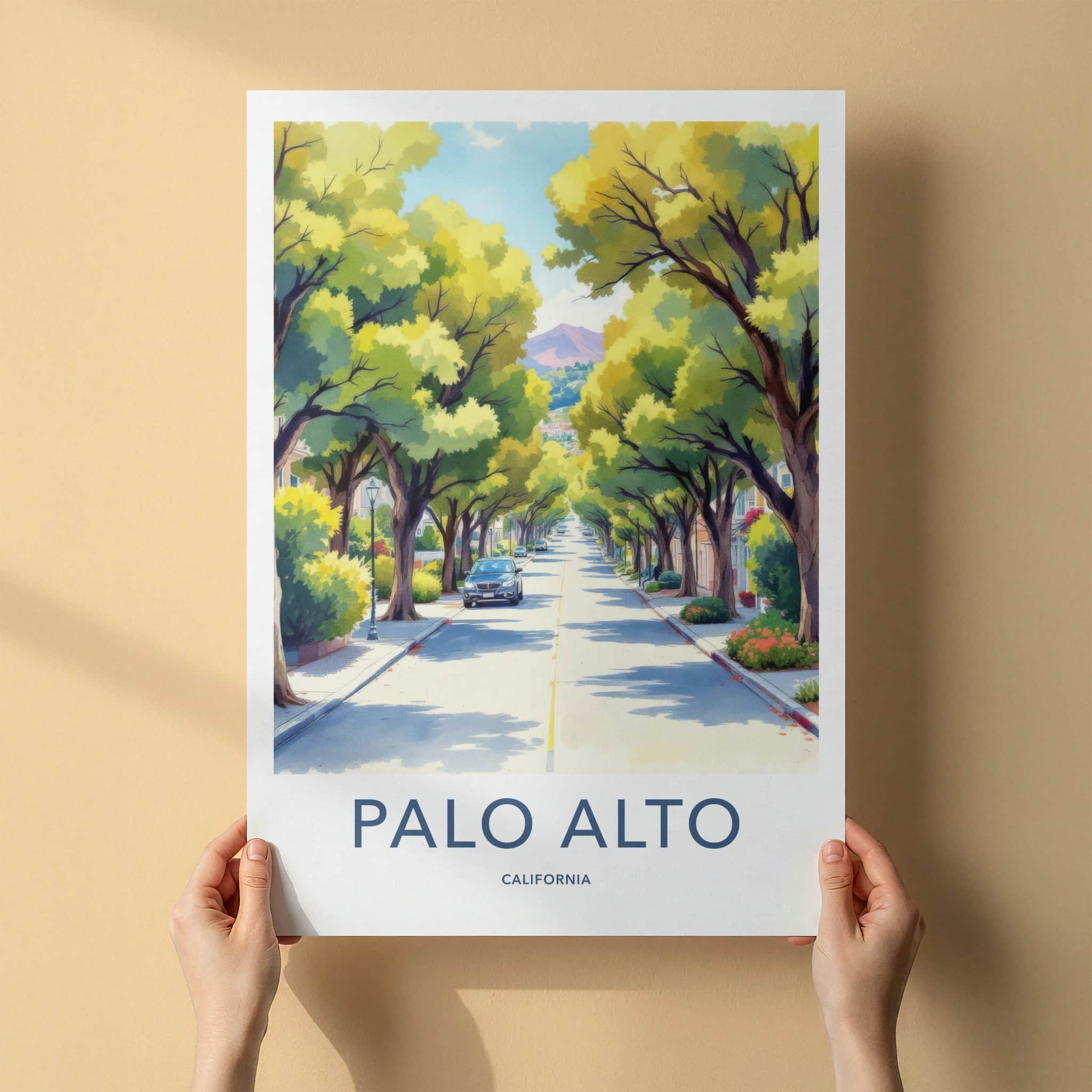 Palo Alto Poster - California Travel Art - Tree Lined Street Home Decor