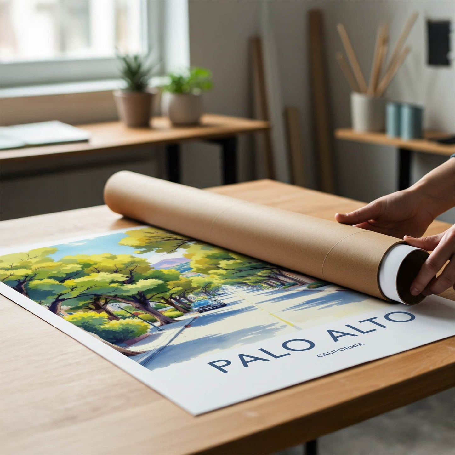 Palo Alto Poster - California Travel Art - Tree Lined Street Home Decor