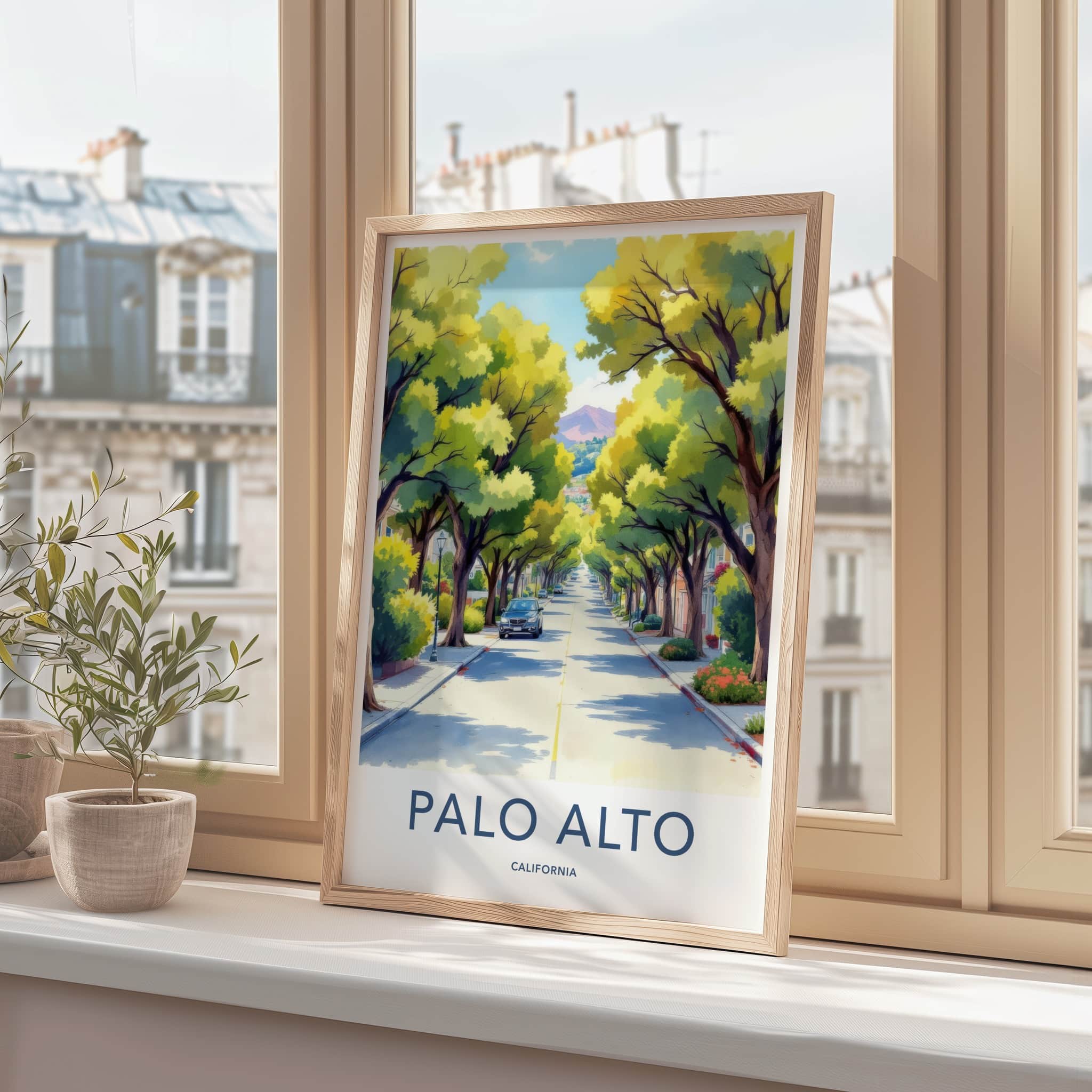 Palo Alto Poster - California Travel Art - Tree Lined Street Home Decor