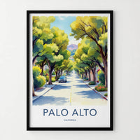 Palo Alto Poster - California Travel Art - Tree Lined Street Home Decor