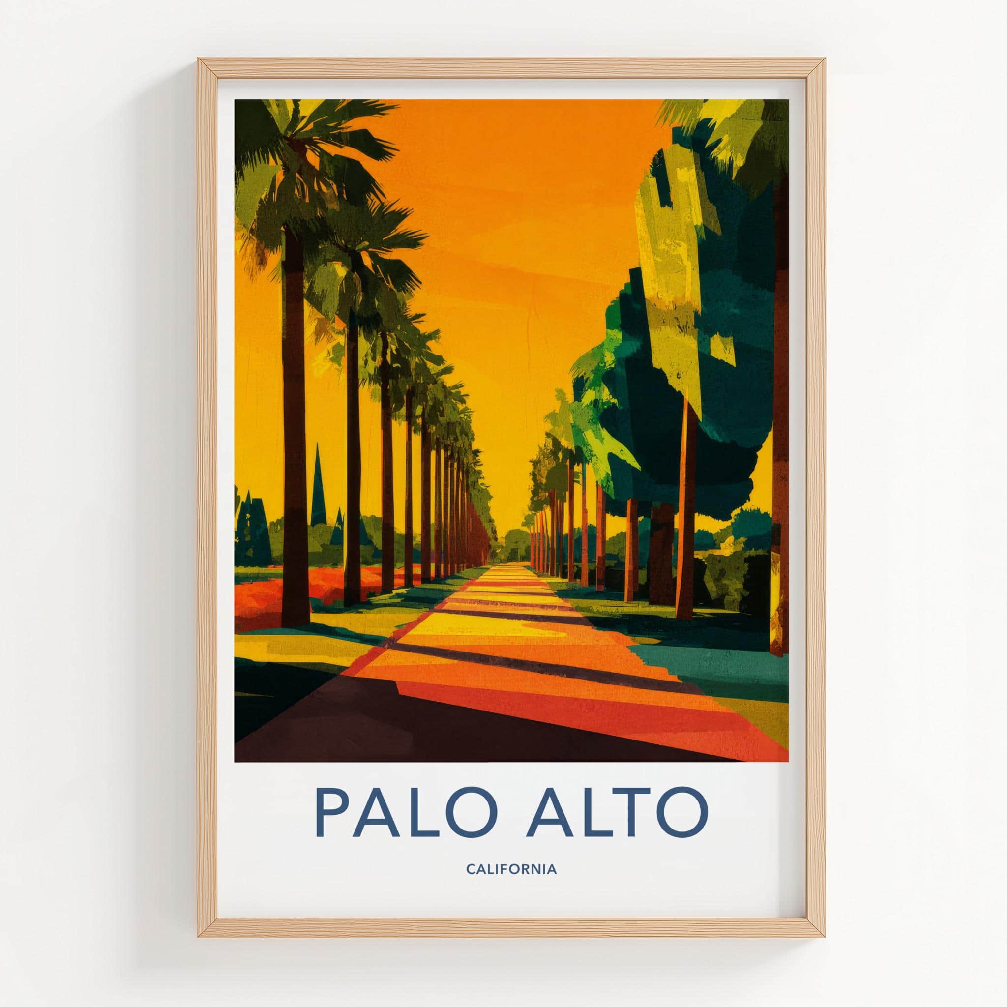 Palo Alto Poster - California Wall Art - Golden Palm Pathway Home Decor